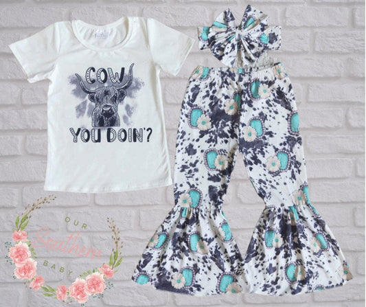 Baby and Toddler Cow Bell Bottom Outfit